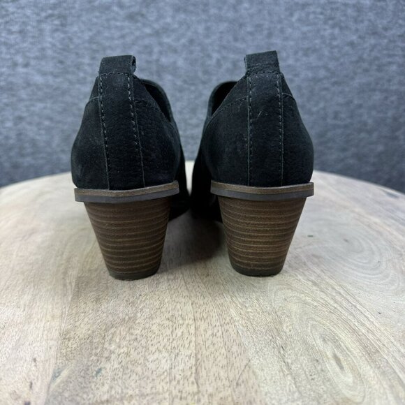 Lucky Brand Womens Black Suede Ankle Booties Size 6.5 / 37 With Stacked Heel - Picture 4 of 8